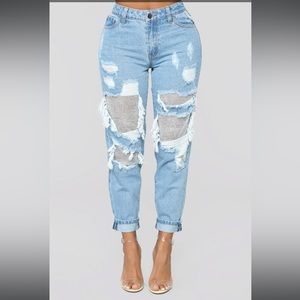 Boyfriend ripped jeans with rhinestone detail